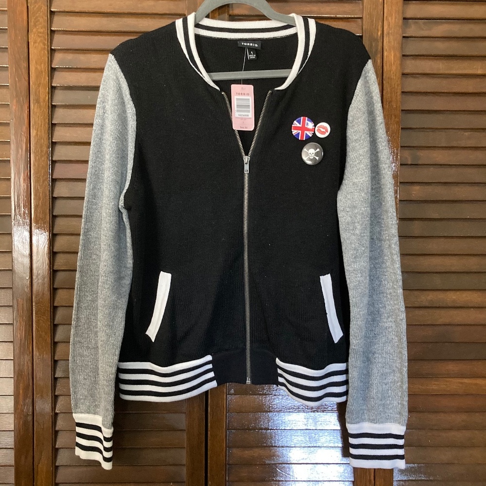 Torrid Black Zip Varsity Bomber Sweater New Sz 1